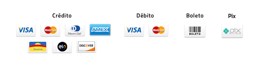 Visa | Mastercard | Diners | Amex | Hipercard | Elo | Itaú | Bradesco | Banco do Brasil | HSBC | Boleto